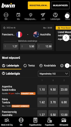 Sportfogadás a bwin főoldalán