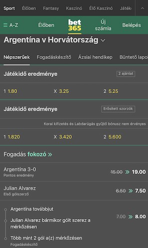 Bet365 Argentína - Horvátország