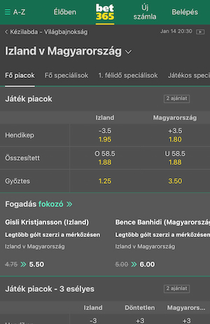 Fogadás az Izland - Magyarország mérkőzésre a bet365-nél.