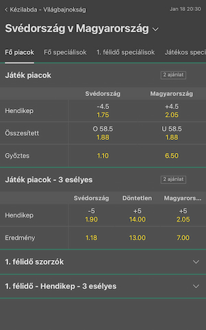 Svédország - Magyarország bet365