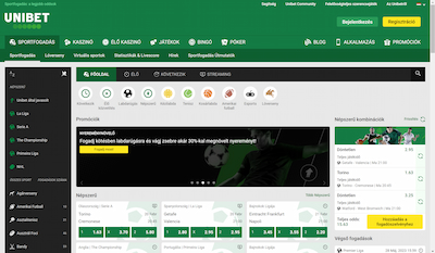 Unibet kezdőoldal