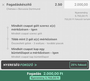 Példa a bet365 nyereségfokozó használatára. 