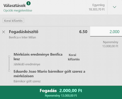 Benfica - Inter fogadási tippek a bet365 oldaláról.