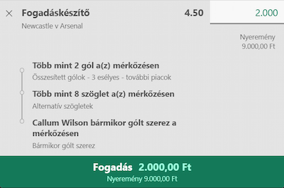 Newcastle - Arsenal fogadás bet365.