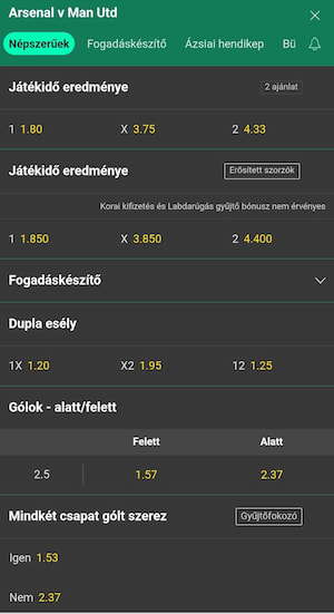 Arsenal-Manchester United Bet365 előzetes