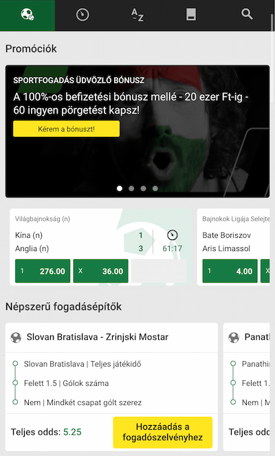 Unibet sportfogadás főoldal.