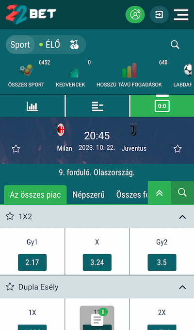 Milan - Juve fogadás a 22bet-en