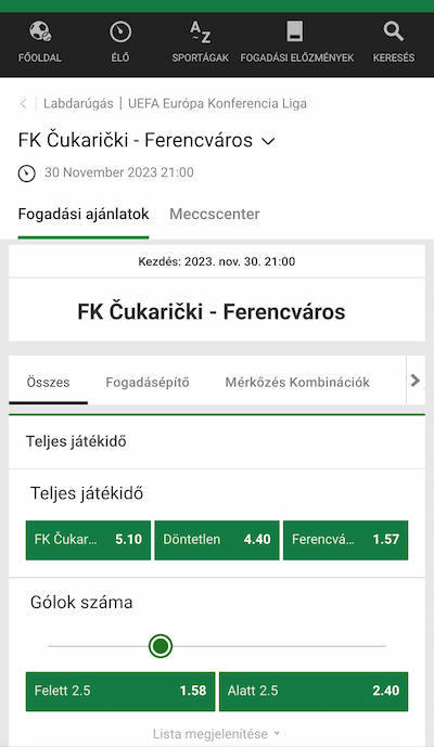 Cukaricki-Ferencváros - Unibet fogadás