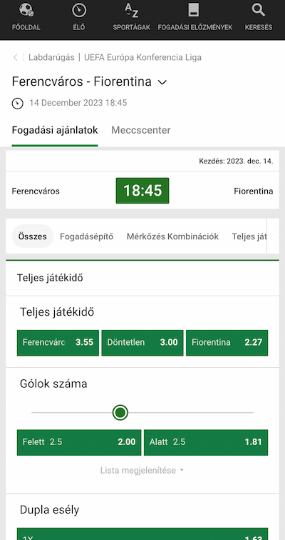 Ferencváros-Fiorentina - Unibet fogadás