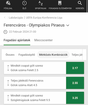 Unibet - Fradi-Olimpiakosz tippek